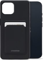 Mobilize Rubber Gelly Card Telefoonhoesje geschikt voor Apple iPhone 13 Hoesje Flexibel TPU Backcover met Pasjeshouder - Matt Black