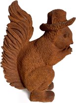 ShineHoly - Eekhoorn tuinbeeld - Eekhoorn met hoed - Tuindecoratie - Gietijzeren eekhoorn