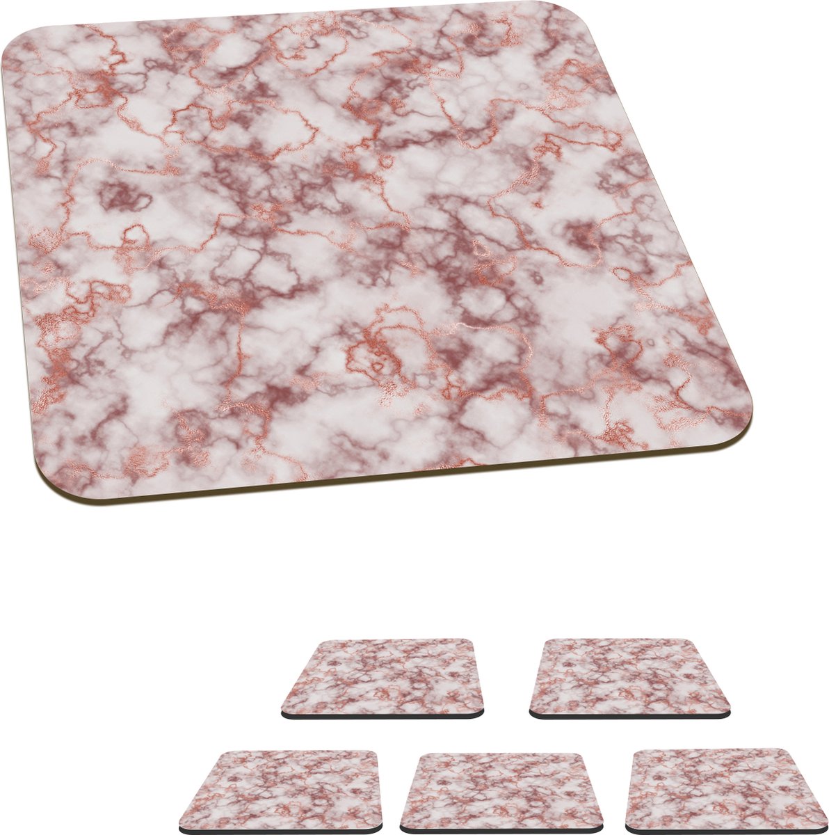 Onderzetters voor glazen - Marmer - Rood - Paars - 10x10 cm - Glasonderzetters - 6 stuks