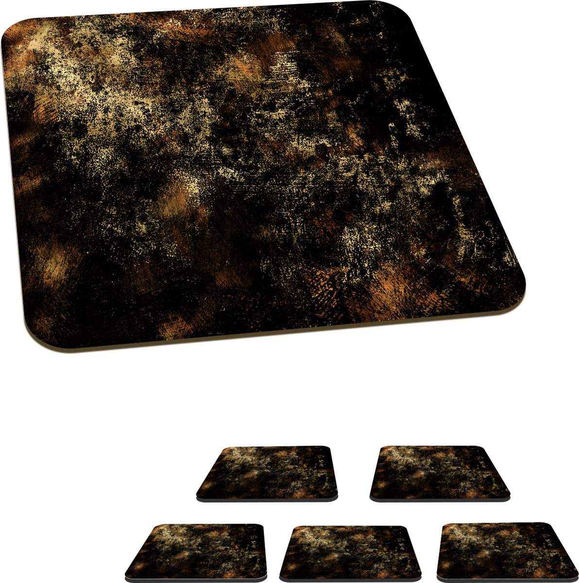 Onderzetters voor glazen - Goud - Zwart - Abstract - 10x10 cm - Glasonderzetters - 6 stuks