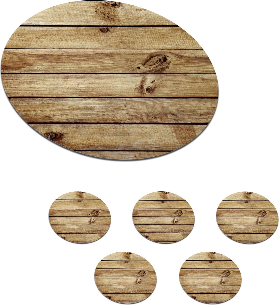 Onderzetters voor glazen - Rond - Planken - Hout - Rustiek - 10x10 cm - Glasonderzetters - 6 stuks
