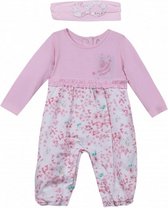 3pommes - jumpsuit met haarband - roze met bloemetjes - newborn - Maat 50