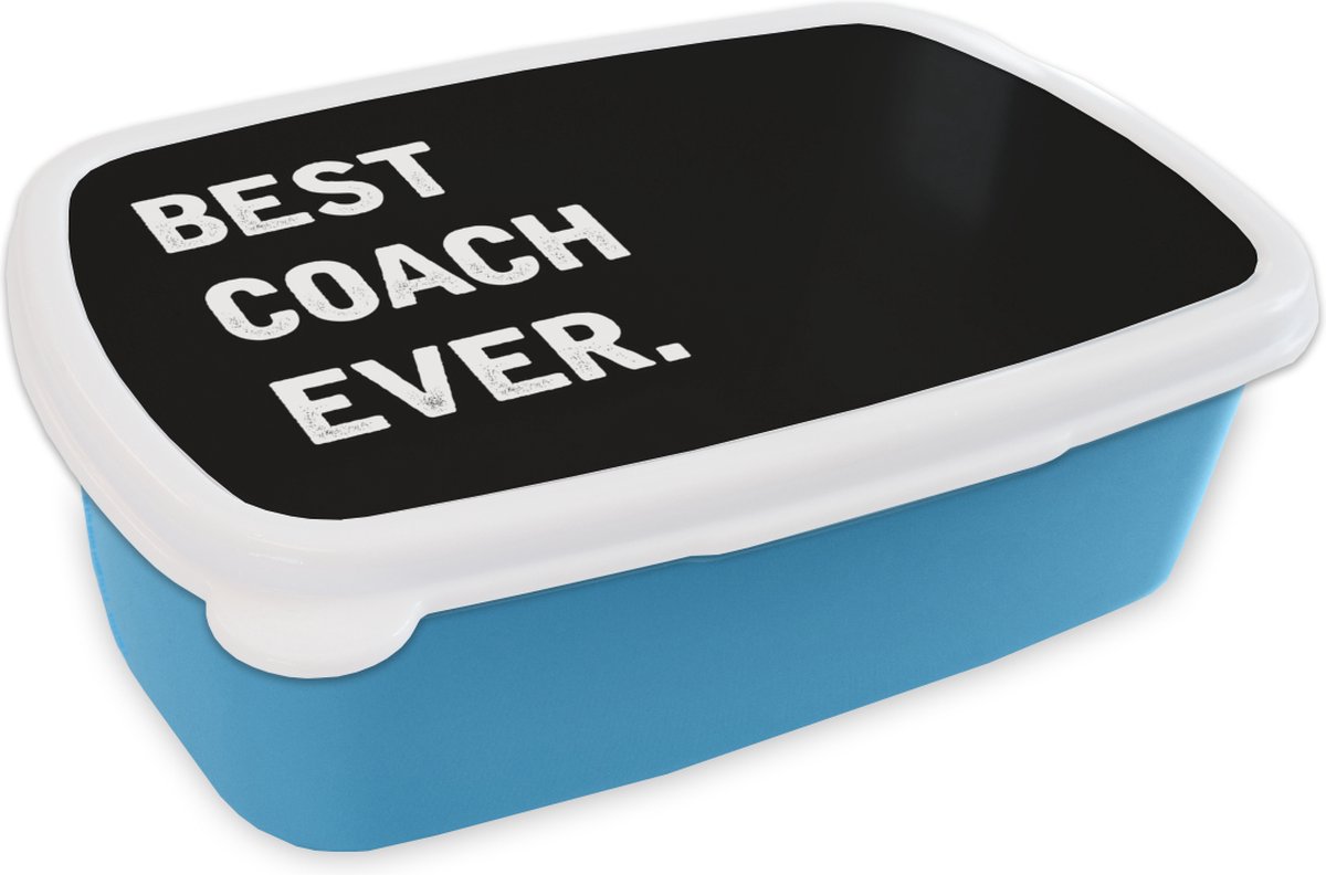Broodtrommel Blauw - Lunchbox - Brooddoos - Coach - Quote - Beste - 18x12x6 cm - Kinderen - Jongen