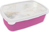 Broodtrommel Roze - Lunchbox - Brooddoos - Marmer - Zwart - Geel - 18x12x6 cm - Kinderen - Meisje