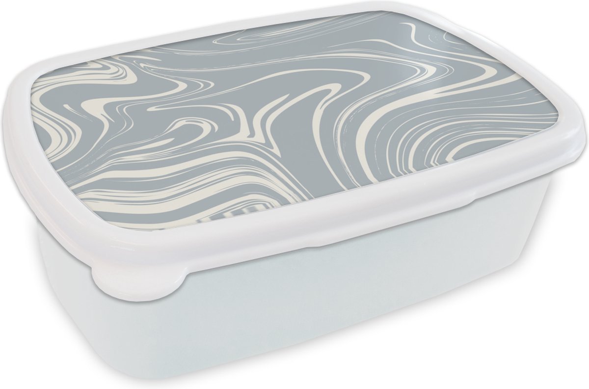 Broodtrommel Wit - Lunchbox - Brooddoos - Marmer - Grijs - Geel - 18x12x6 cm - Volwassenen