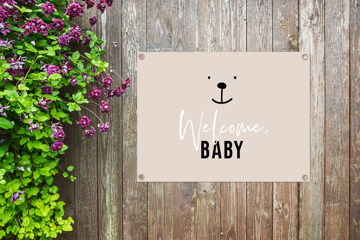 Tuin decoratie Quotes - Welcome baby - Baby - Spreuken - 40x30 cm - Tuindoek