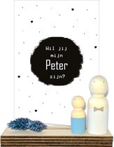 Peg dolls Peter vragen |  blauw | wil je mijn Peter zijn? | neefje | peter vragen | peter worden | peetoom vragen | peetoom worden