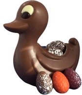 Pasen - Chocolade - Melkchocolade -  Bruine Eend - Gevuld met luxe bonbons Paaseitjes - In cadeauverpakking met gekleurd lint