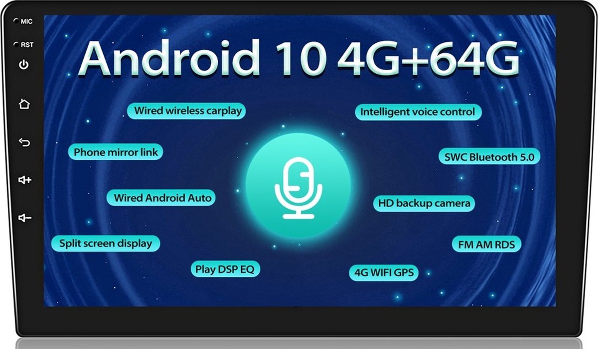 TechU™ Autoradio AT9 – 9” 2 Din Touchscreen Monitor – Bluetooth & Wifi – Android 10.0 – Handsfree bellen – FM radio – USB – GPS Navigatie – 4G RAM + 64G ROM