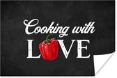 Poster Cooking with love - Spreuken - Keuken - Paprika - Koken - Kok - Tekst - 30x20 cm - Vaderdag cadeau - Geschenk - Cadeautje voor hem - Tip - Mannen