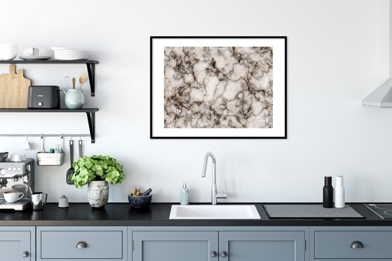 Fotolijst incl. Poster - Marmer - Zwart - Goud - 80x60 cm - Posterlijst
