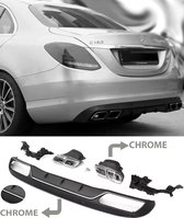 Geschikt voor Mercedes W205 C-Klasse standaarduitrusting diffuser + uitlaatstukken (CHROOM) in C63 AMG design
