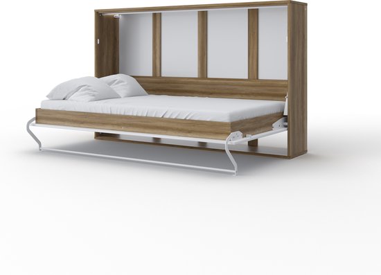 Maxima House - INVENTO 06 Elegance - Horizontaal Vouwbed - Logeerbed - Opklapbed - Bedkast - Country Eiken / Hoogglans Wit - 200x90 cm