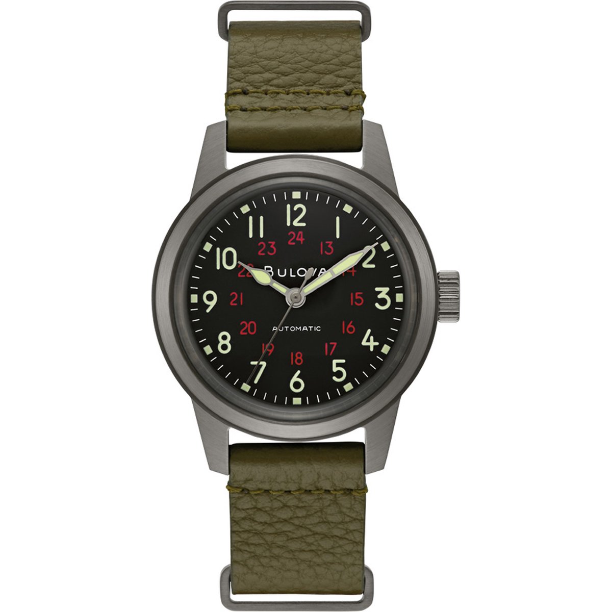 Bulova Hack 98A255 Horloge - Leer - Groen - Ø 38 mm