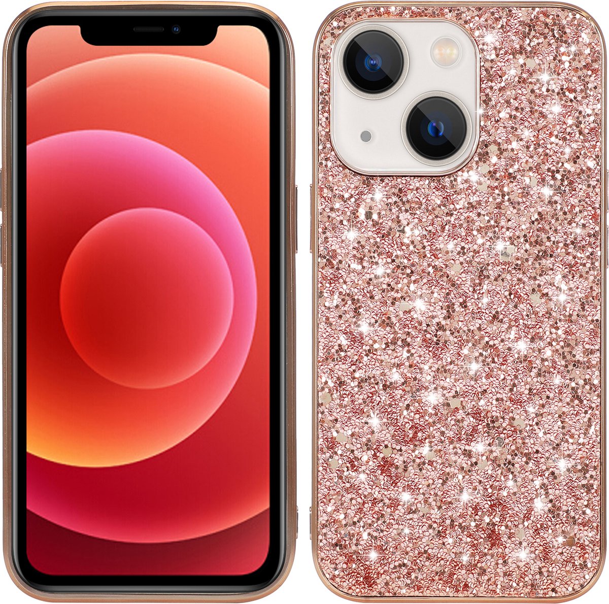 Backcover geschikt voor Apple iPhone 13 Mini - Roze - Glitters - Hard PC Hoesje