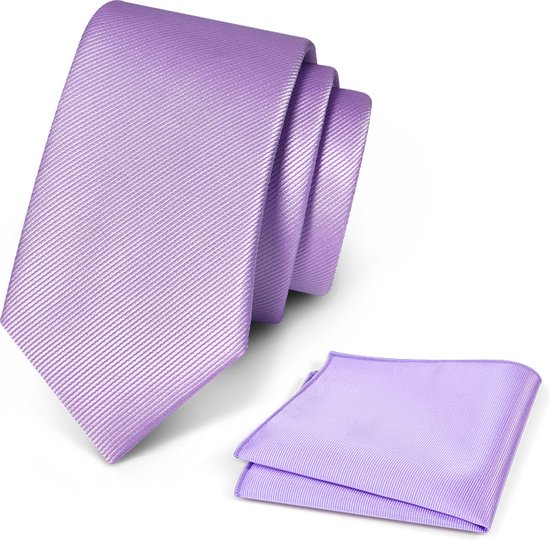 Premium Ties - Luxe Stropdas Heren + Pochet - Set - Polyester - Lichtpaars - Incl. Luxe Gift Box!