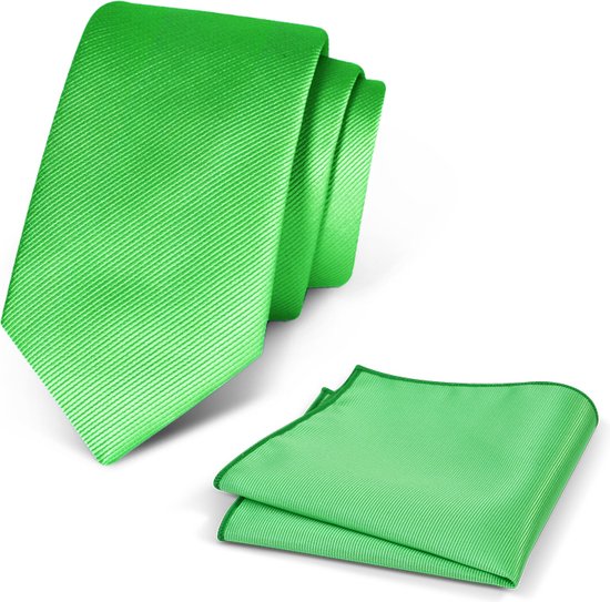 Premium Ties - Luxe Stropdas Heren + Pochet - Set - Polyester - Lichtgroen - Incl. Luxe Gift Box!