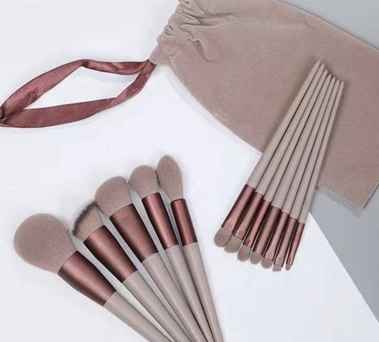 Foto: Without lemons make up borstel kwasten set van 13 brushes bruin donkerroze vegan