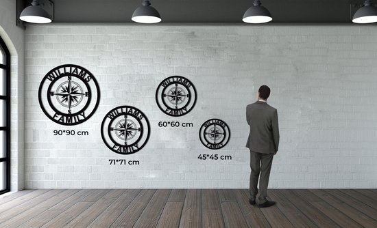 Décoration murale | Monogram boussole / Monogram Compass| Métal - Art mural | Décoration murale | Salle de séjour |Argent| 60x60 cm