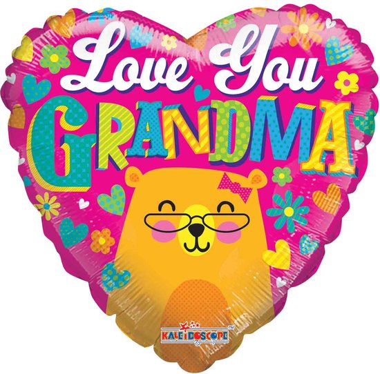 Helium Ballon Versturen Love You Grandma Beer - Gevuld met Helium | Boombie© | Verstuurd in sierlijke doos! | Folie Ballon | Moederdag | Oma | Grandma | Liefde