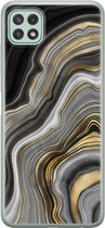 Leuke Telefoonhoesjes - Hoesje geschikt voor Samsung Galaxy A22 5G - Marble agate - Soft case - TPU - Print / Illustratie - Goud