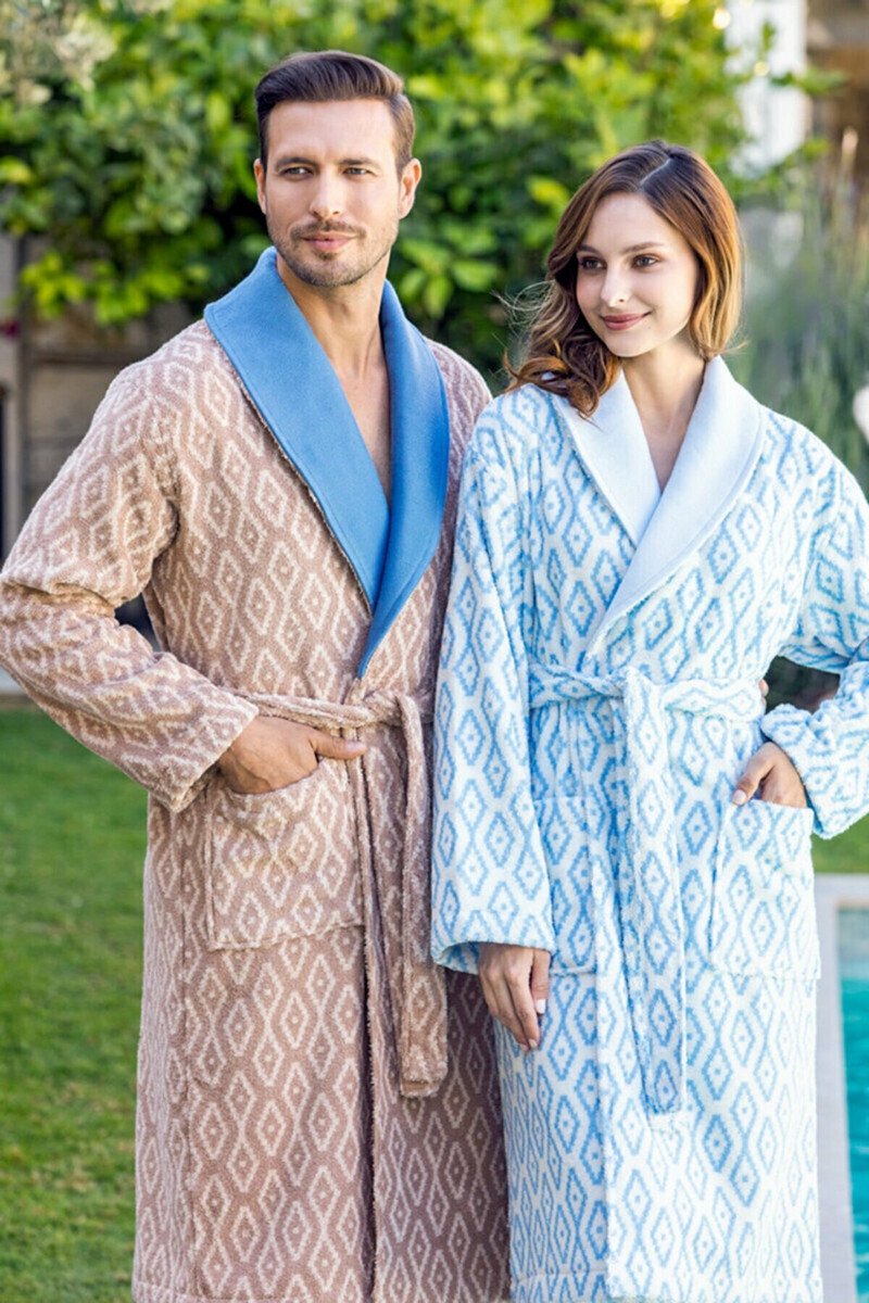 Özdilek Seam Family blauw-beige badjas set