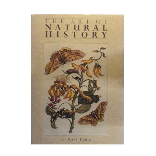 Boek "The Art of Natural History" met afbeelding van vlinders en rupsen op een plant.