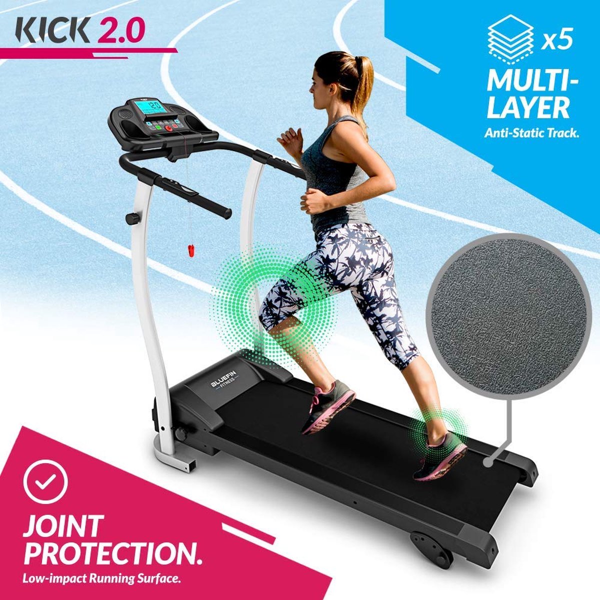 Bluefin Fitness KICK 2.0 Innovatieve Snel Opbouwbare Loopband Kinomap