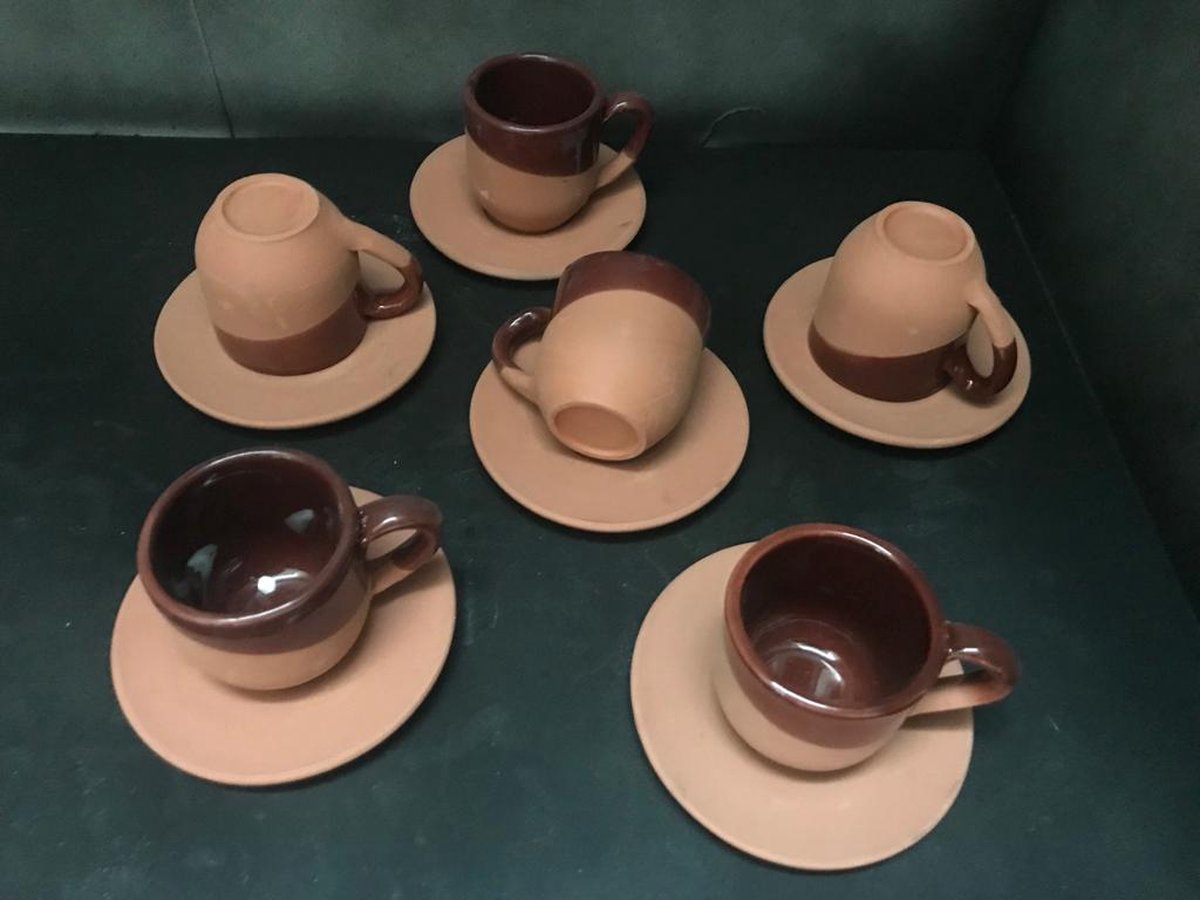 Keramiek Espressoset 6p koffiekopjes handgemaakt theeset vaatwasbestendig vuurvast bruin
