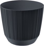 Cache-pot/pot de fleurs moderne carf-stripe plastique dia 19,5 cm/hauteur 17 cm gris anthracite pour usage intérieur/extérieur