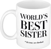 Worlds best sister cadeau koffiemok / theebeker - 330 ml - wit - Cadeau mok