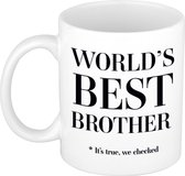 Worlds best brother cadeau koffiemok / theebeker - 330 ml - wit - Cadeau mok