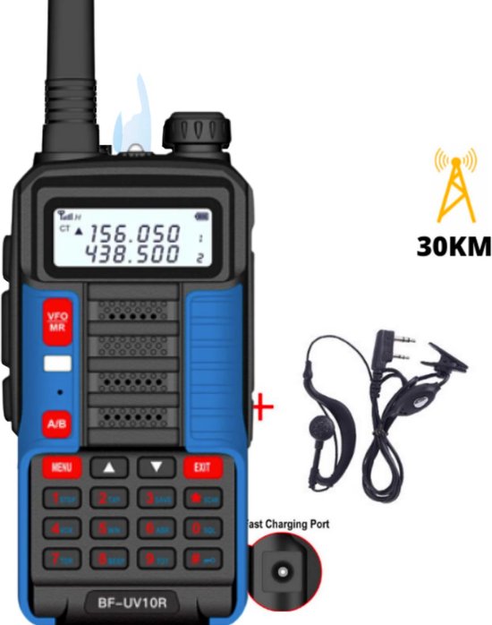 Baofeng odisus® - walkie talkie - fast charging portofoon - digitaal - 30km bereik - blauw