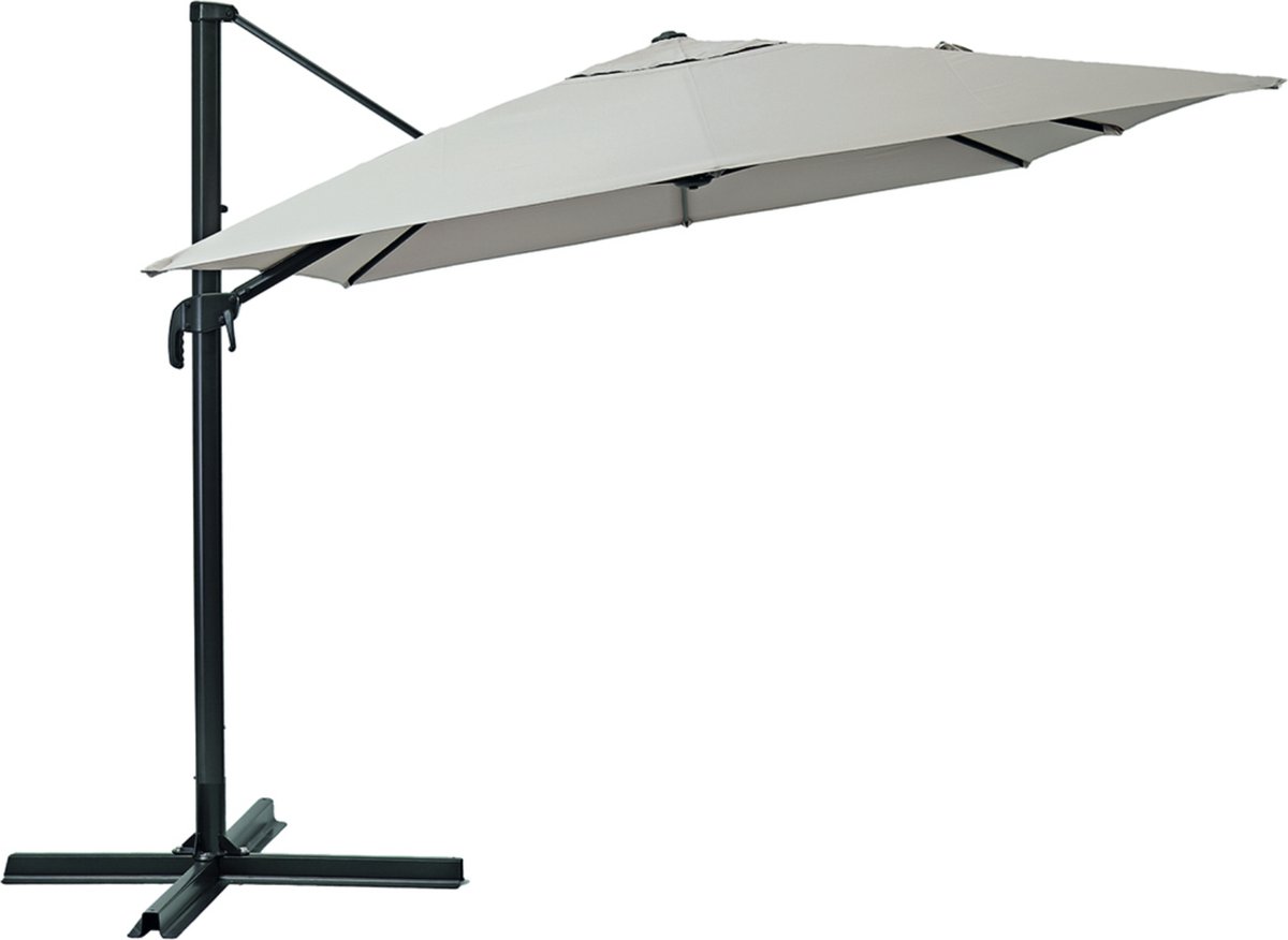 NATERIAAL - Vrijdragende parasol AURA - Rechthoekig - L.280 x B.390 cm - 11.31 m² - Zonwering 100% UV - Waterafstotend - Kantelbaar - 360° draaibaar - Aluminium - Polyester - Taupe - Parasol
