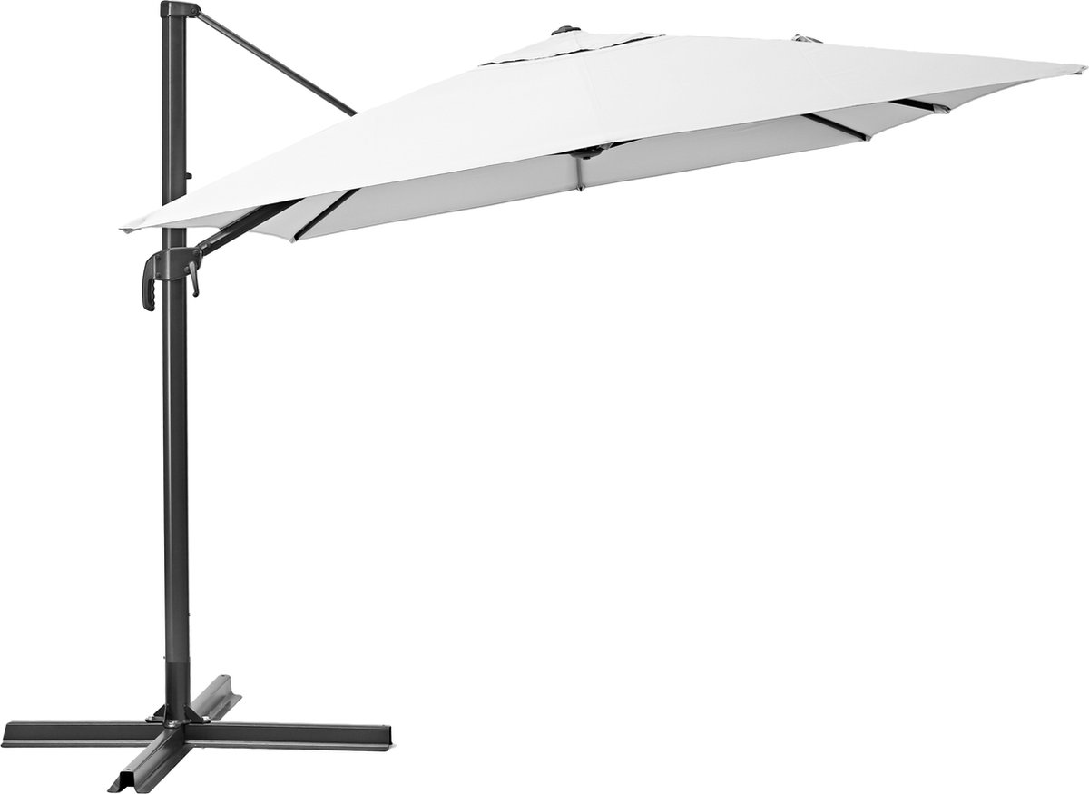 NATERIAAL - Vrijdragende parasol AURA - Rechthoekig - L.280 x B.390 cm - 11.31 m² - Zonwering 100% UV - Waterafstotend - Kantelbaar - 360° draaibaar - Aluminium - Polyester - Wit - Parasol