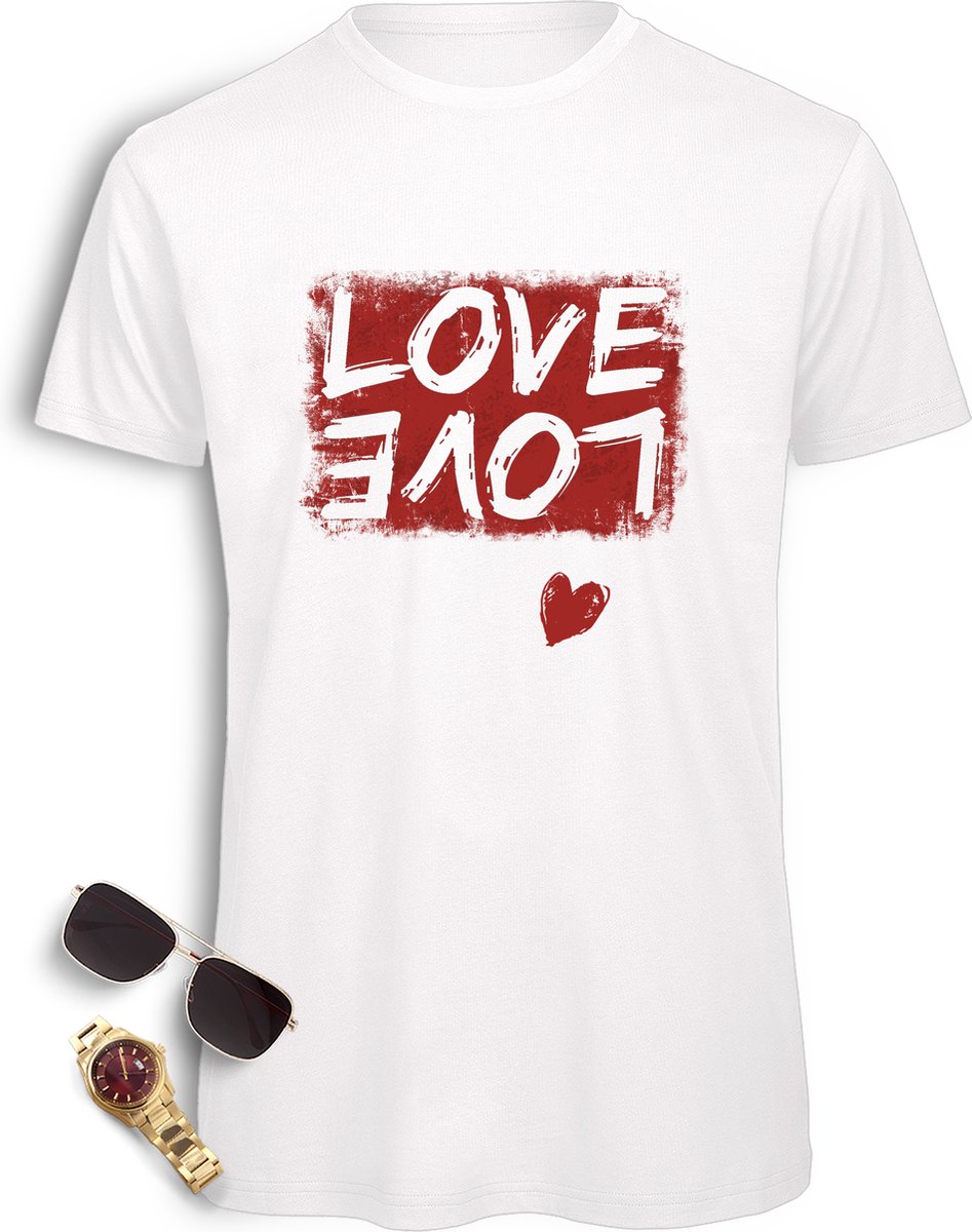 Love t shirt - Grunge love ontwerp tshirt - Vintage print opdruk - T-shirt heren - Love shirt mannen - Maten: S M L XL XXL XXXL - Shirt kleuren: Zwart en wit.