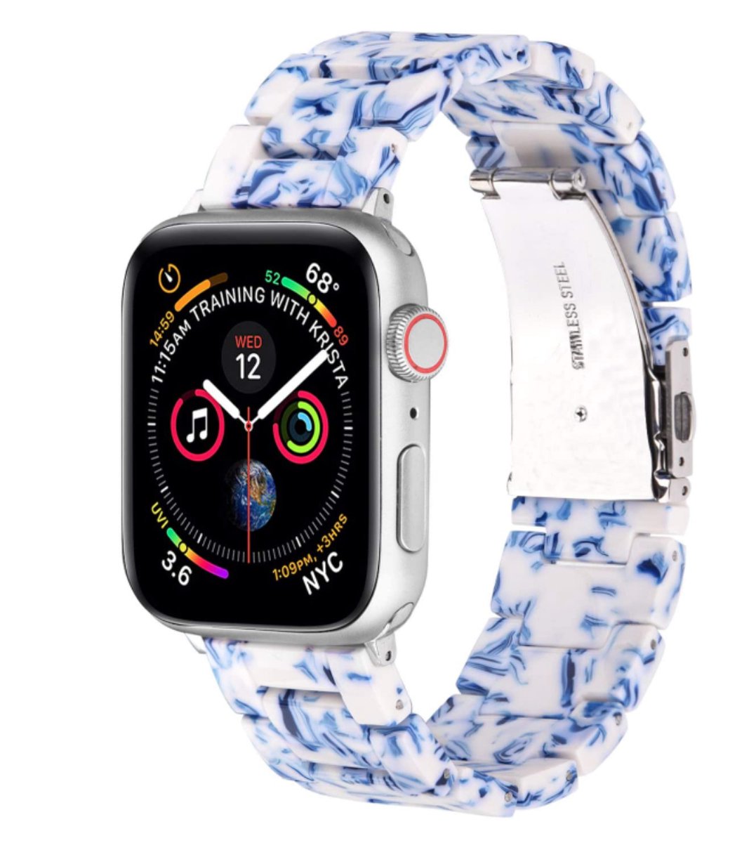UrbanGoods - Horlogeband - Hars - Delfts Blauw - Lichtgewicht - 42 - 44 - 45 mm - Geschikt voor Apple Watch - Smartwatch iWatch