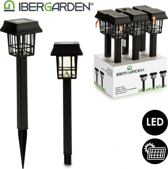 IBERGARDEN-Tuinlamp-Tuinverlichting-Lantaarn- Set van 6- Zwart- Zonne-energie- -SolarLed verlichting - IBERGARDEN