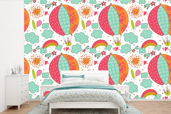 Behang - Fotobehang Konijn - Patroon - Baby - Breedte 390 cm x hoogte 260 cm