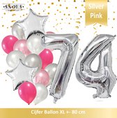 Cijfer Ballon 74 Jaar Zilver Roze White Pearl Boeket * Hoera 74 Jaar Verjaardag Decoratie Set van 15 Ballonnen * 80 cm Verjaardag Nummer Ballon * Snoes * Verjaardag Versiering * Ve