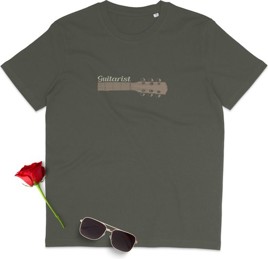 T Shirt Dames Met Opdruk - Muziek - Gitarist - Groen Khaki - Maat L