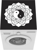 Wasmachine beschermer mat - Zwart-wit illustratie van een Lotus met het Yin en Yang symbool - Breedte 60 cm x hoogte 60 cm