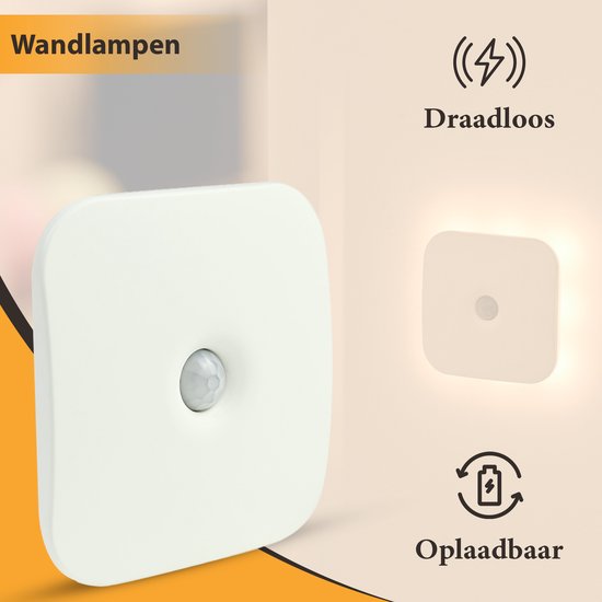 Samenwerkende - Nachtlamp met sensor 1 stuk – draadloos – oplaadbaar – met magneet – Wandlamp binnen – LED lamp – warm licht
