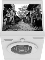 Wasmachine beschermer mat - Straat in het centrum van het Aziatische Zibo - zwart wit - Breedte 55 cm x hoogte 45 cm