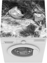 Wasmachine beschermer mat - Ijsberen in de zee vanuit vogelperspectief - zwart wit - Breedte 60 cm x hoogte 60 cm