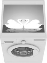Wasmachine beschermer mat - twee zwanen in de zonsondergang - zwart wit - Breedte 55 cm x hoogte 45 cm