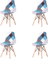 Luxiqo® 4 Design Eetkamerstoelen – Set van 4 – Eetkamerstoel – Kuipstoel – Patchwork – Blauw – Scandinavisch Design