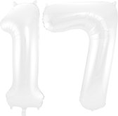 Folieballon 17 jaar metallic wit 86cm