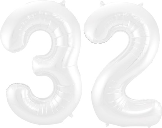Folieballon 32 jaar metallic wit 86cm