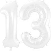 Folieballon 13 jaar metallic wit 86cm